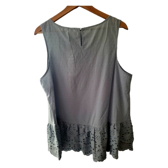 Adyson Parker Blue/Gray Tank/Shell Swiss Dot Lace Trim Size 1X - Picture 2 of 3